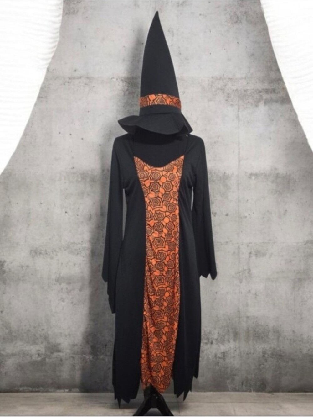 Black and Orange Halloween Witch Dress with Patterned Panel